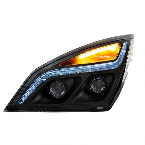 Black LED Projection Headlight With LED Position Light For 2018-2024 Freightliner Cascadia - Driver