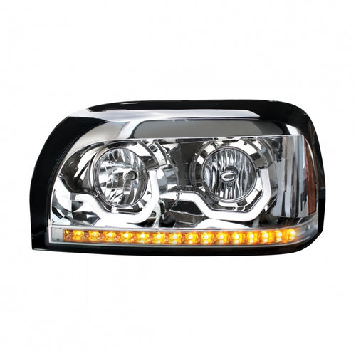 Chrome Headlight With LED Turn Signal & Light Bar For 1996-2010 Freightliner Century