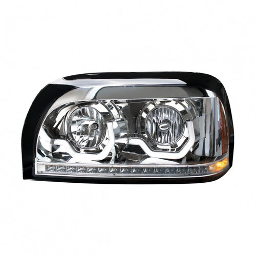 Chrome Headlight With LED Turn Signal & Light Bar For 1996-2010 Freightliner Century