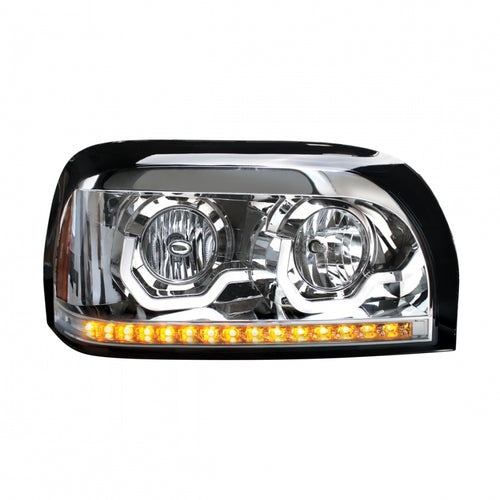Chrome Headlight With LED Turn Signal & Light Bar For 1996-2010 Freightliner Century