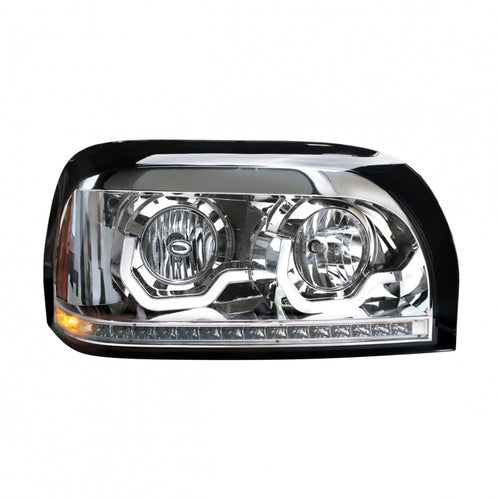 Chrome Headlight With LED Turn Signal & Light Bar For 1996-2010 Freightliner Century