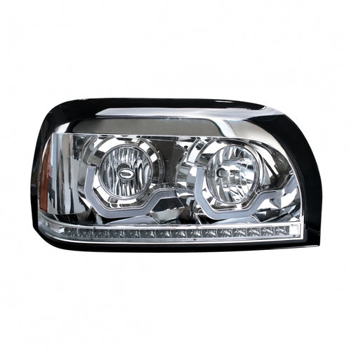 Chrome Headlight With LED Turn Signal & Light Bar For 1996-2010 Freightliner Century