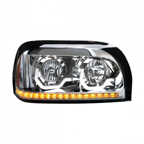 Chrome Headlight With LED Turn Signal & Light Bar For 1996-2010 Freightliner Century