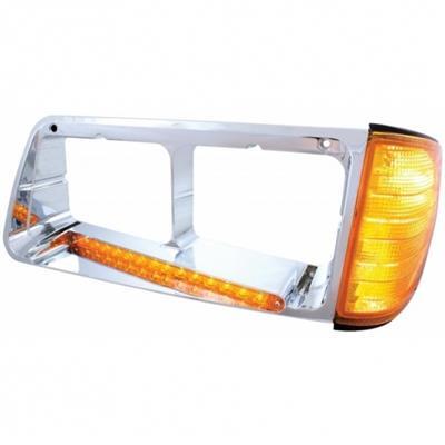 14 LED Headlight Bezel With Turn Signal For 1989-2009 Freightliner FLD120- Driver - Amber LED/Amber Lens