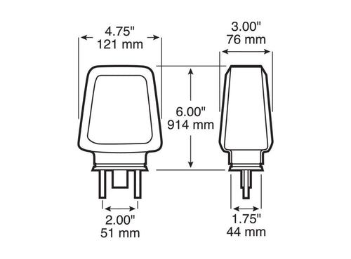 Incandescent Turn Signal, Double-Face, Rectangular, w/ Side Marker, 6.00″X4.75″, amber