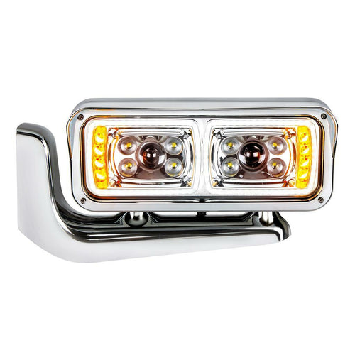 10 High Power LED "Chrome" Projection Headlight Assembly With Mounting Arm Fits Peterbilt