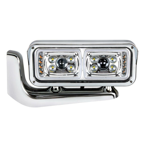 10 High Power LED "Chrome" Projection Headlight Assembly With Mounting Arm Fits Peterbilt