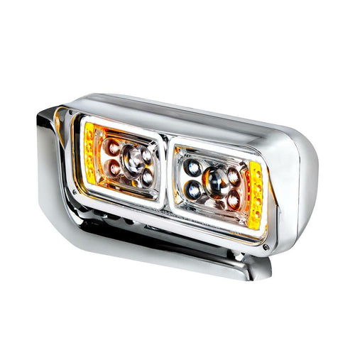 10 High Power LED "Chrome" Projection Headlight Assembly With Mounting Arm Fits Peterbilt