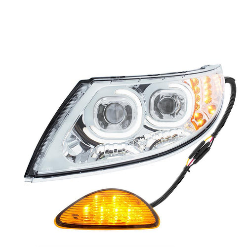 Chrome LED Projector Headlight With Rear Facing Turn Signal For International Durastar 2002-2018 - Driver