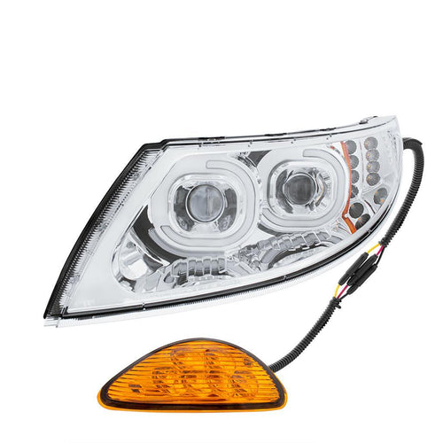 Chrome LED Projector Headlight With Rear Facing Turn Signal For International Durastar 2002-2018 - Driver