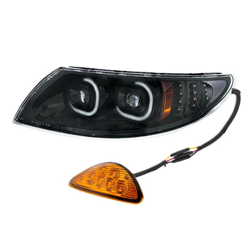 Black LED Projector Headlight With Rear Facing Turn Signal For International Durastar 4100/4200/4300/4400/8600 2002-2018 - Driver
