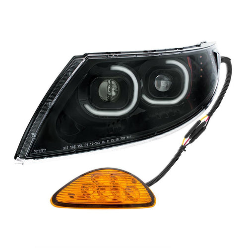 Black LED Projector Headlight With Rear Facing Turn Signal For International Durastar 4100/4200/4300/4400/8600 2002-2018 - Driver