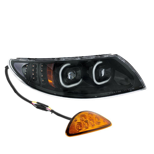 Black LED Projector Headlight With Rear Facing Turn Signal For International Durastar 4300/4400/8600 2002-2018