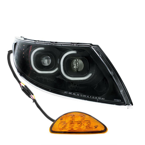 Black LED Projector Headlight With Rear Facing Turn Signal For International Durastar 4300/4400/8600 2002-2018