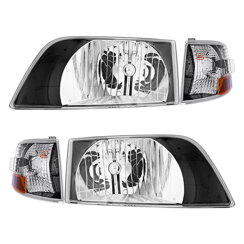 (SET) RH/LH Black Bezel Headlight Assembly With Turn Signal For 1996-2003 Volvo VN