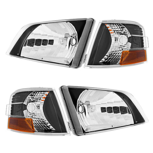 (SET) RH/LH Black Bezel Headlight Assembly With Turn Signal For 1996-2003 Volvo VN