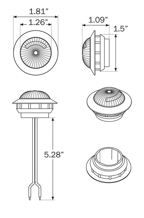 Red 1-1/4” LED marker/clearance light with grommet, 6-in. leads with 2-pin female Delphi connector