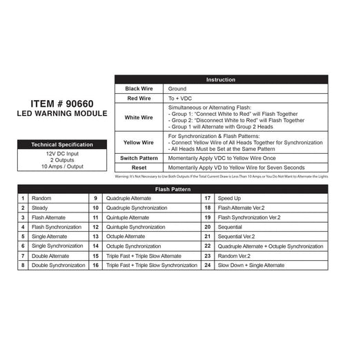 LED Flasher Warning Module 24 Selectable Flash Patterns, Sync or Alternating Flash 1 Module Works with 2 LED Lights 12V