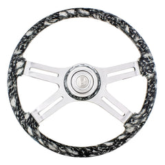 18" 4 Spoke Skull Steering Wheel With Matching Skull Horn Bezel White