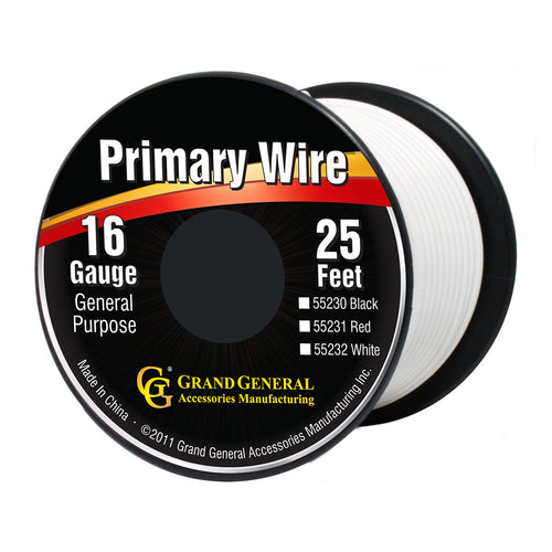 Primary Wire in 16 Gauge, 25 Ft Roll With Spool (White)