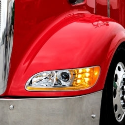 "Blackout" Projection Headlight With LED Turn & Position Light for 2005-2015 Peterbilt 386- Driver