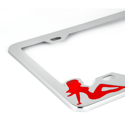 Chrome License Plate Frame with Nudes