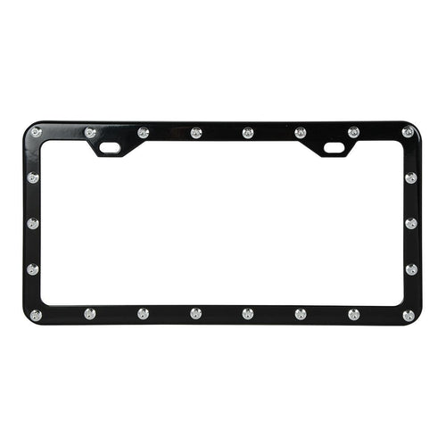 Black Steel With Chrome Rivets License Plate Frame