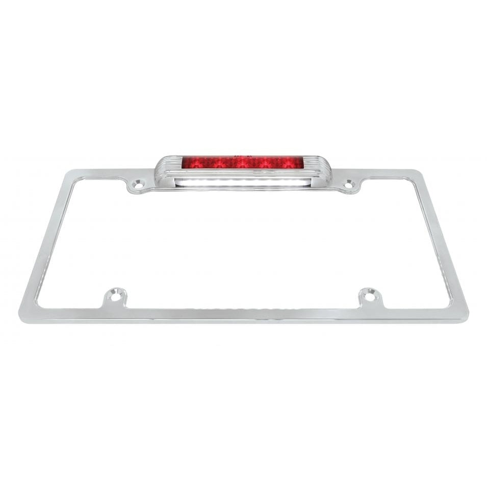 Chrome Deluxe LED License Plate Frame Red LED Third Brake Light