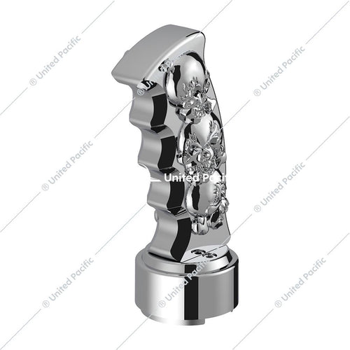 Thread-On Skulls Pistol Grip Gearshift Knob With Chrome 9/10 Speed Adapter - Chrome