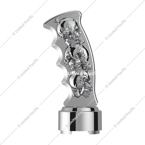 Thread-On Skulls Pistol Grip Gearshift Knob With Chrome 9/10 Speed Adapter - Chrome
