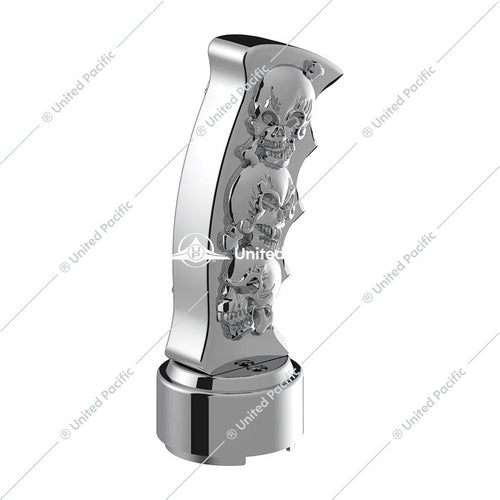 Thread-On Skulls Pistol Grip Gearshift Knob With Chrome 9/10 Speed Adapter - Chrome