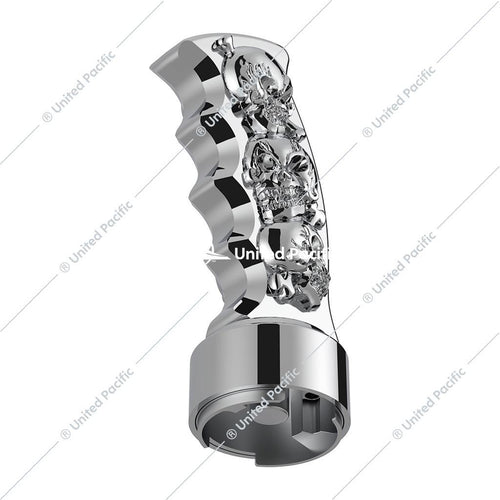 Thread-On Skulls Pistol Grip Gearshift Knob With Chrome 9/10 Speed Adapter - Chrome