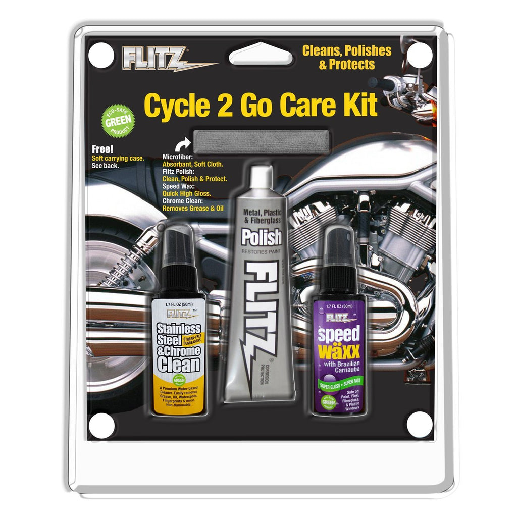 FLITZ Flitz Cycle 2 Go Care Kit w/Polish, Speed Waxx®, Chrome Clean 