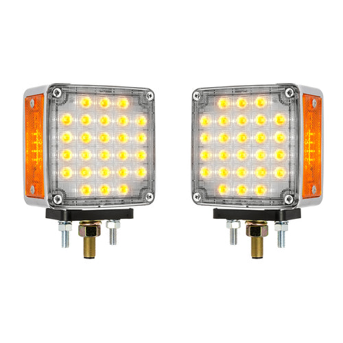 Descontinued Square Double Face Smart Dynamic Led Pedestal Light Amber/Red -Clear Lens