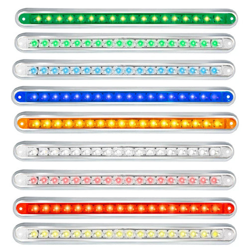 12″ Surface Mount Pearl Marker & Turn LED Light Bar Red/Clear with Chrome Plastic Base