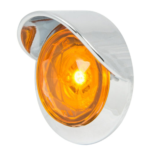 Amber 1" Dia. Dual Function Diamond Lens LED Light with Chrome Plastic Bezel w/ Visor and Nut