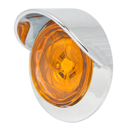 Amber 1" Dia. Dual Function Diamond Lens LED Light with Chrome Plastic Bezel w/ Visor and Nut