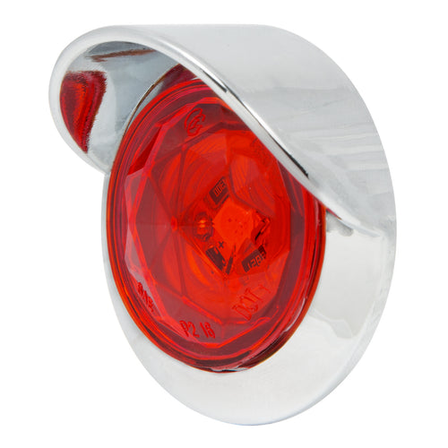 Red/Red 1" Dia. Dual Function Diamond Lens LED Light with Chrome Plastic Bezel w/ Visor and Nut