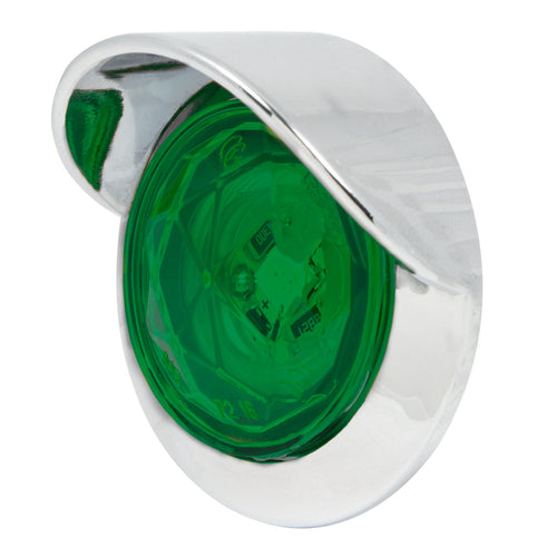 Green 1" Dia. Dual Function Diamond Lens LED Light with Chrome Plastic Bezel w/ Visor and Nut