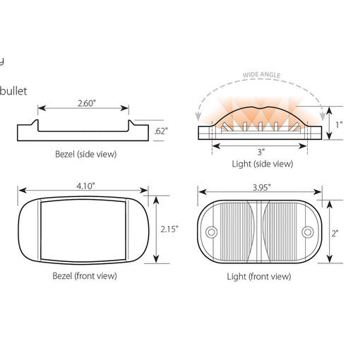 Rectangular Camel Back Wide Angle LED Marker Light Red/Red