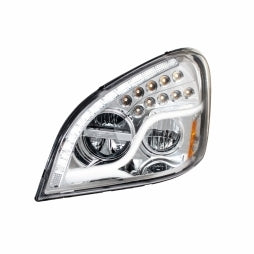 High Power LED Chrome Headlight w/ LED Daytime Running Light & LED Turn Signal For 2008-17 fits Freightliner Cascadia - Driver
