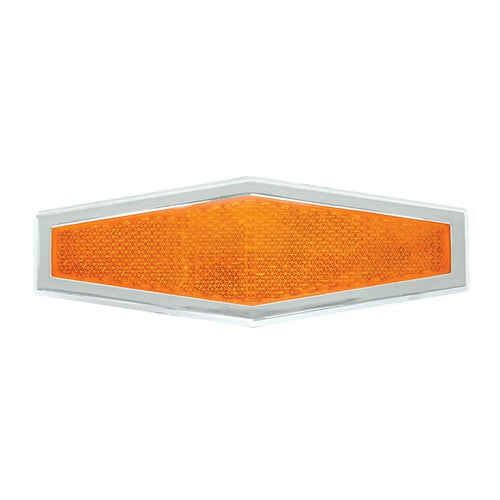 Amber Diamond Shape Stick-On Reflector w/ Chrome Trim 5-1/2" (L) x 1-3/4" (W) x 5/16" (H)