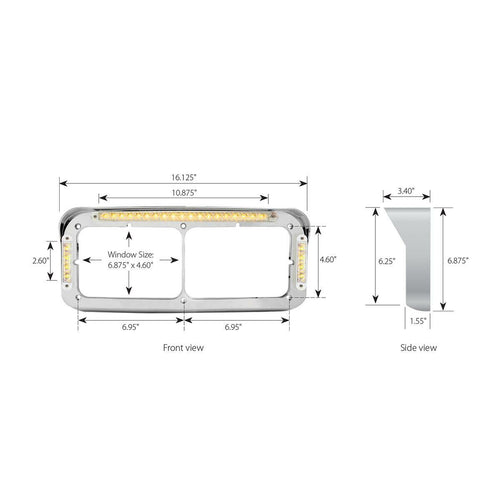 Amber/Amber LED Dual Rectangular Headlight Bezel with Visor