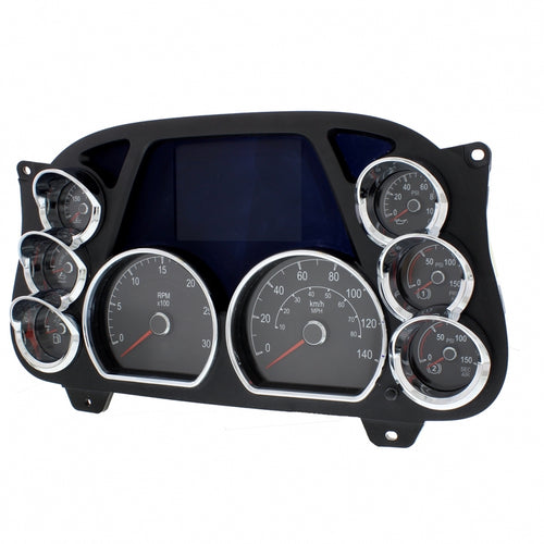 Chrome Plastic Center Dash 3-Gauge Cluster Bezel With Visor For 2013-2021 Peterbilt 579-Left