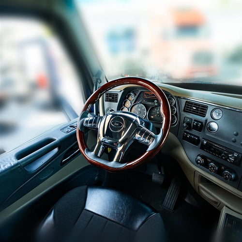 18" YourGrip Leather And Wood Steering Wheel For 2012-2021 Peterbilt 579 & 2013-2021 Kenworth T680