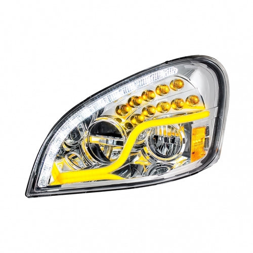 High Power LED Chrome Headlight w/ LED Daytime Running Light & LED Turn Signal For 2008-17 fits Freightliner Cascadia - Driver