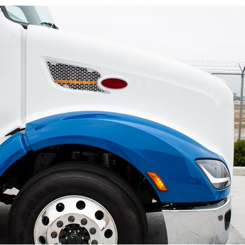 Chrome Air Intake Grille W/Reflector LED Light For 2012-2021 Peterbilt 579 (Passenger) - Amber LED/Amber Lens
