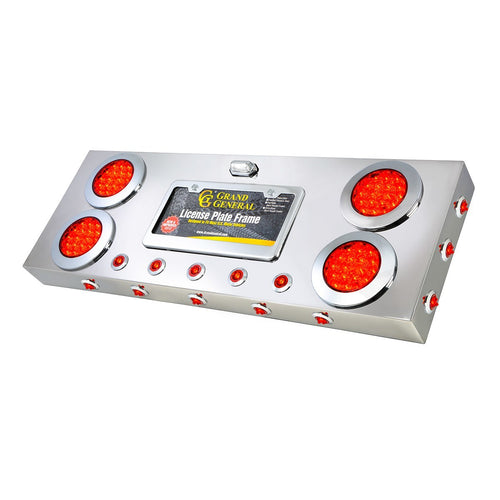 Stainless Steel Rear Center Light Panel with 4" & 1" Dual Function LEDs, License Plate and Under Glow Effect  Red/Red