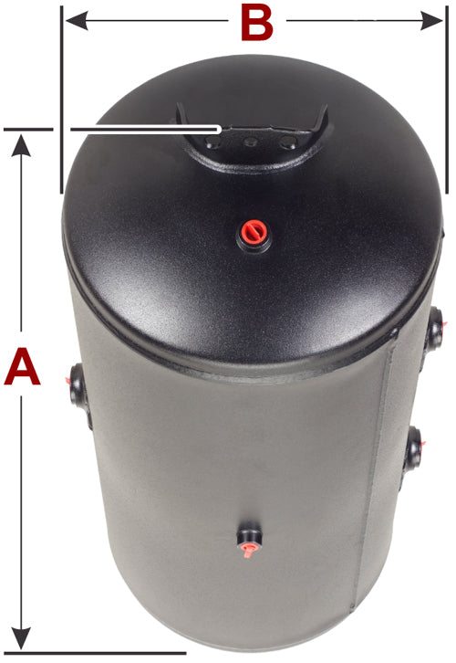 29.50" X 12" Black Coated Steel Air Tank Trailer 12" Diameter, 3/4" (3) Main Ports, 1/2" (2) End Ports, 2820 cu in