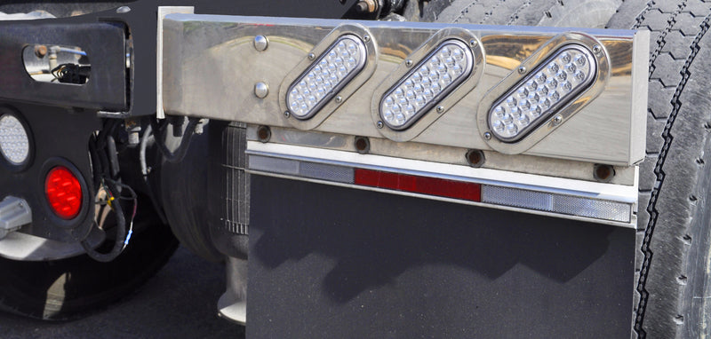 Mud Flap Hanger Set Rear Bar w/ Oval Light Cutouts Spring Loaded Semi Truck SS Mud Flap Hanger Set Rear Bar w/ Oval Light Cutouts Spring Loaded Semi Truck SS